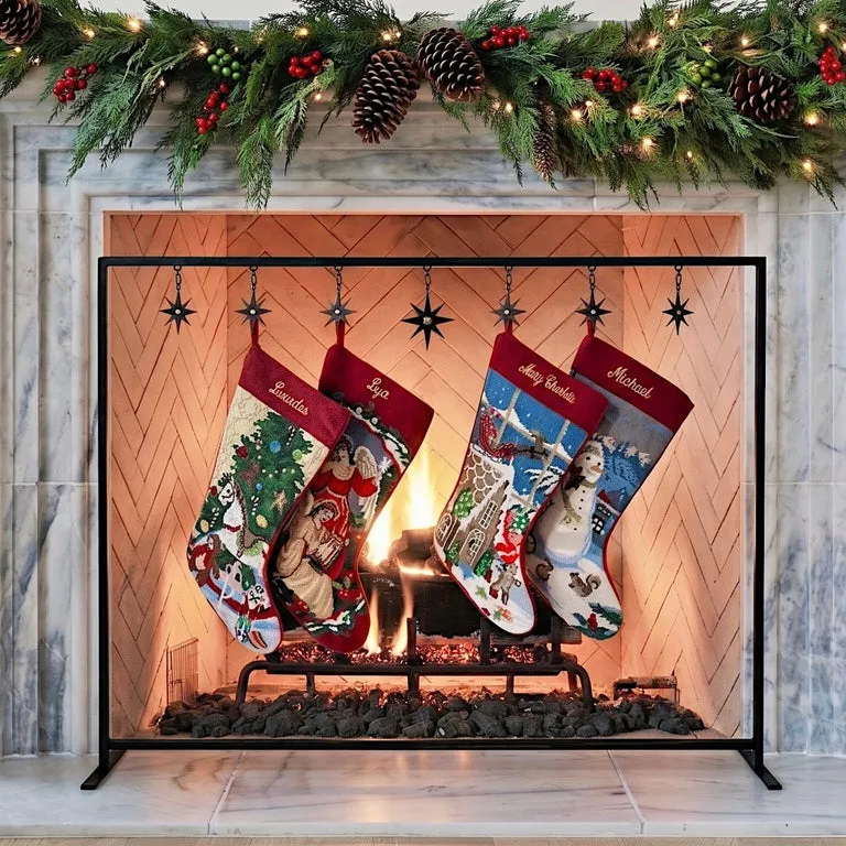 Celeste Holiday Stocking Holder, Hand-Made Iron, Aged Gold Finish, USA For Sale at 1stDibs