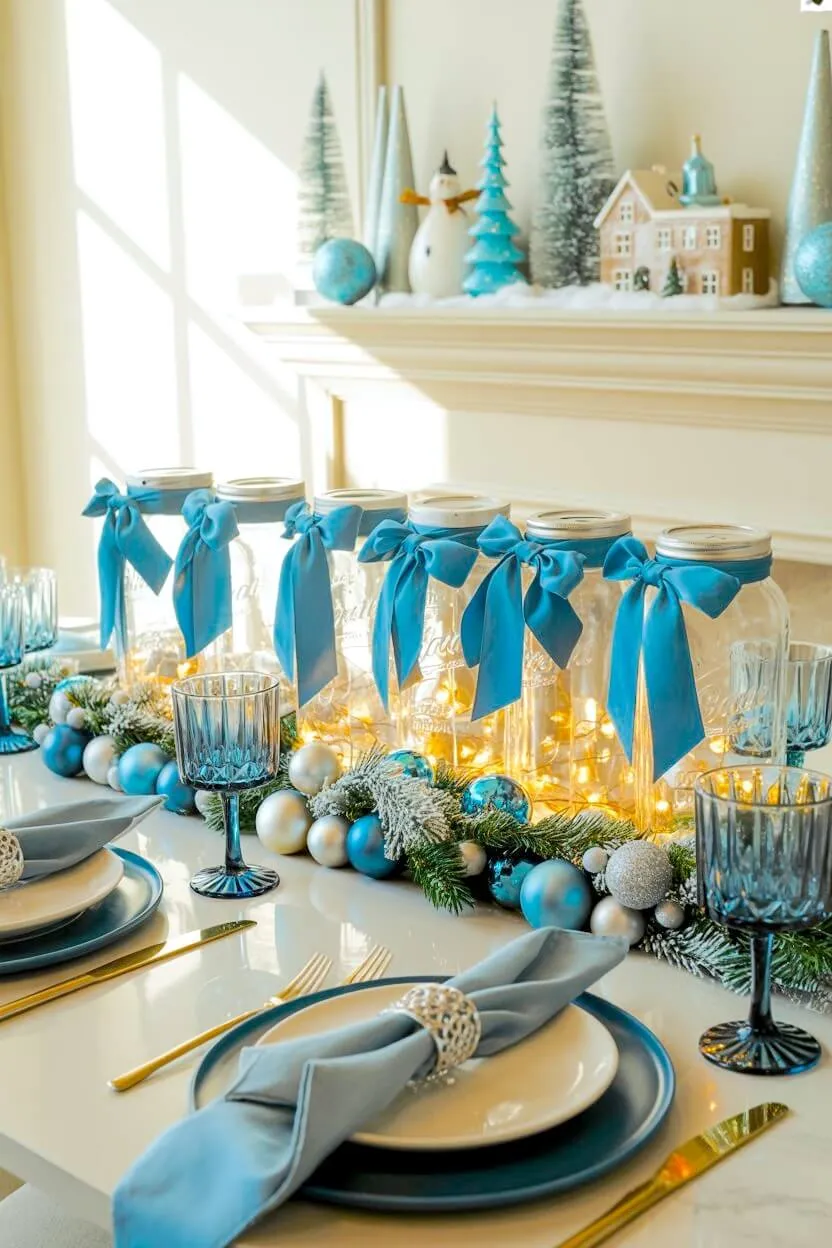 Centerpiece Blue Mason Jars Farmhouse Mason Jar Centerpiece Set – White  16oz Mason Jars With Blue Hydrangea
