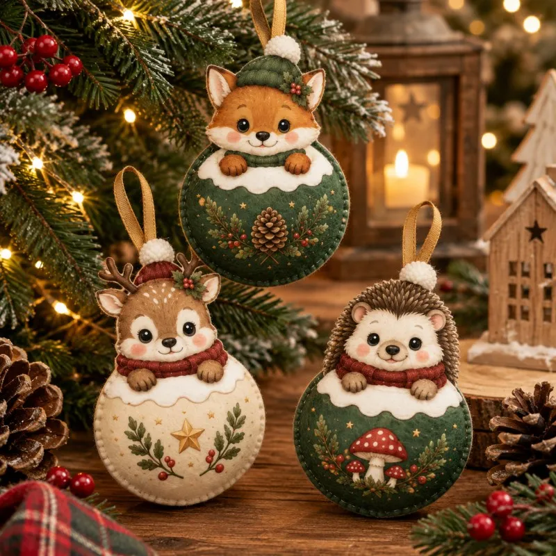 Christmas balls in soft craft felt, Forest Animals code SL001|IDEEINFELTRO.COM