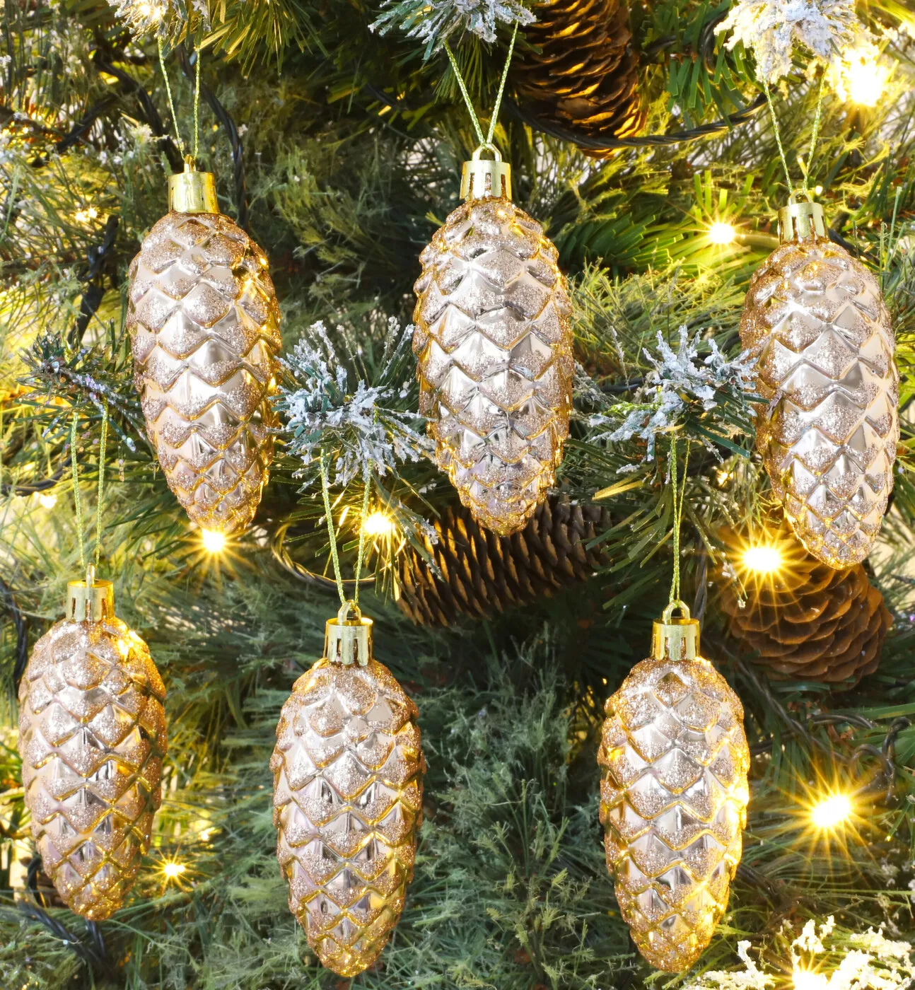 Christmas Concepts® Pack of 6-90mm Pine Cone Baubles – Shiny and Glitter Decorated – Luxury Christmas Decorations (Rose Gold) - Christmas Concepts
