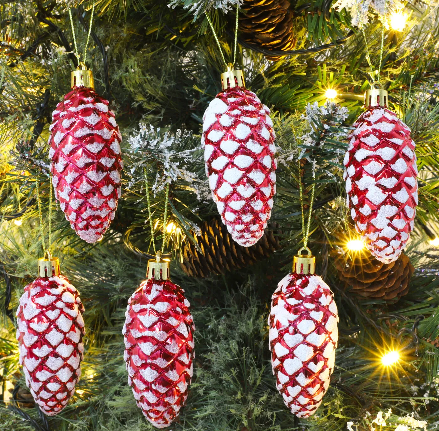 Christmas Concepts® Pack of 6–90mm Shiny & Glitter Decorated Pine Cone  Baubles – Christmas Tree Decorations (Red)