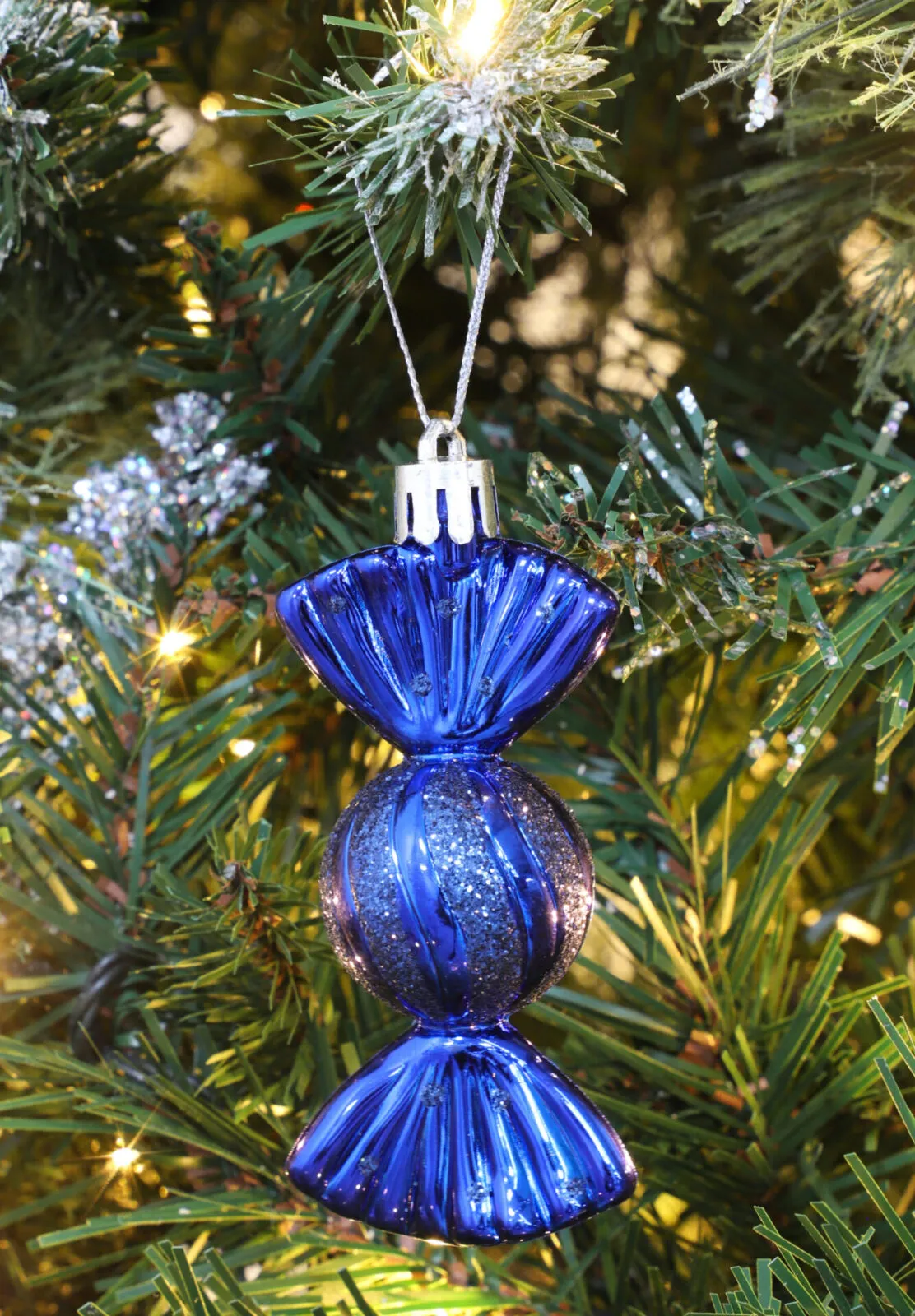 Christmas Concepts® Pack of 6–90mm Sweet Shaped Baubles – Shiny & Glitter Decorated – Christmas Tree Decorations (Midnight Blue)
