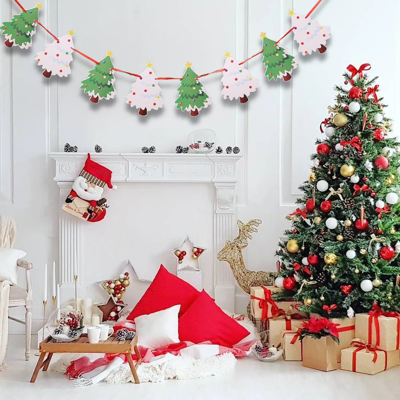 Christmas Decorations Bunting Banners Home Indoor And Outdoor Garden Holiday Decorations Bunting Garlands Santa Bunting Porch Flags Christmas Wreaths - Walmart.ca