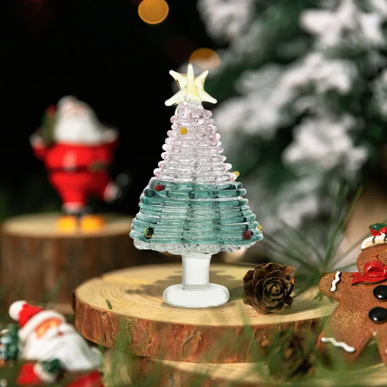 Christmas Decorations Glass Pine Tree Set Of Clear Glass Pine Trees Frosted Holiday Accent Winter Themed
