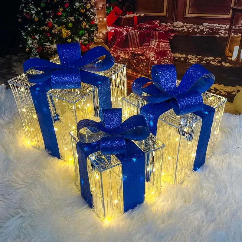 Christmas Decorations, Purtuemy Set of 3 Christmas Lighted Gift Boxes 140  LED Light up Present Ornament