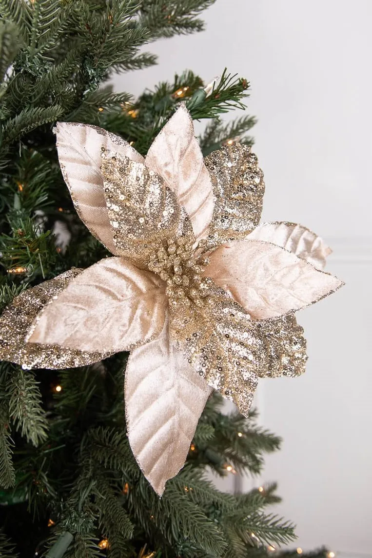 Christmas Elegance 4-Pack Clip-On Champagne Glitter Poinsettia Ornaments –  7', Floral Christmas Decor 700C Bike Wheelset