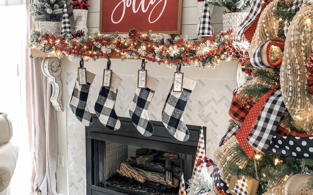 Christmas mantel decor ideas using buffalo check! - Wilshire Collections