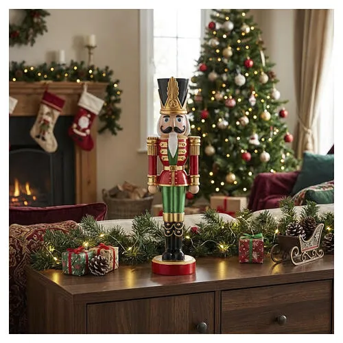 Christmas Nutcracker with Golden Plume, Red Uniform, 30x5 cm | online sales  on HOLYART.com