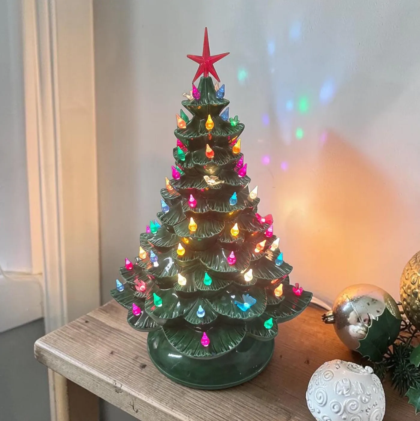 Christmas Ornament Ceramic Christmas Tree Plastic Lights Casafield 12-in Hand Painted Peppermint Ceramic Christmas Tree