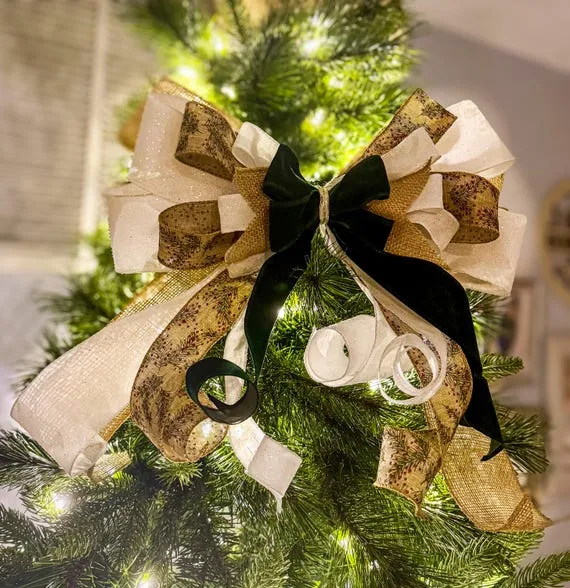Christmas Ribbon Burlap Green Ribbons Burlap With Pinecones And Green  Glitter Fir Wire Edged Wired Ribbon