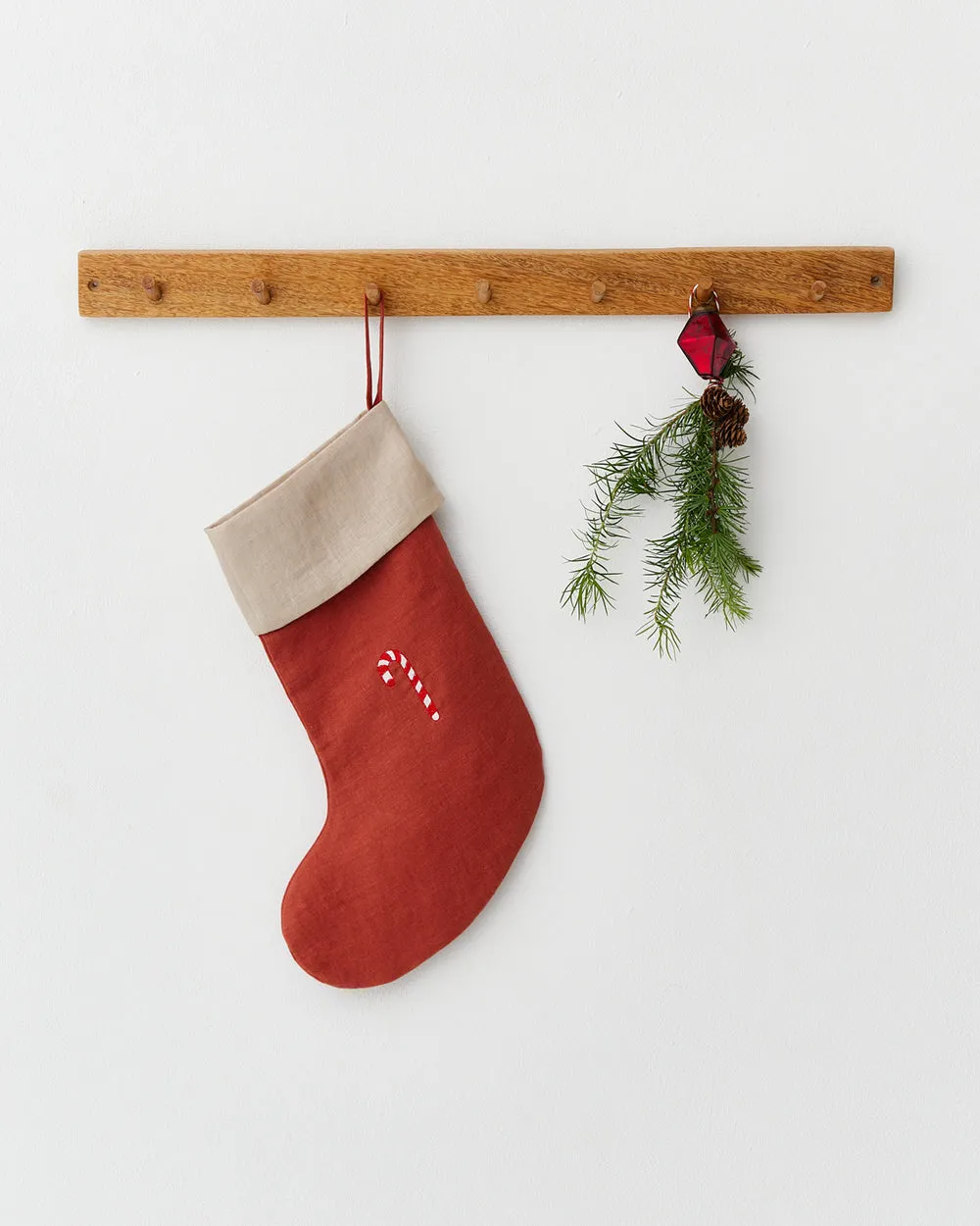 Christmas Stocking in Embroidered Candy cane | MagicLinen