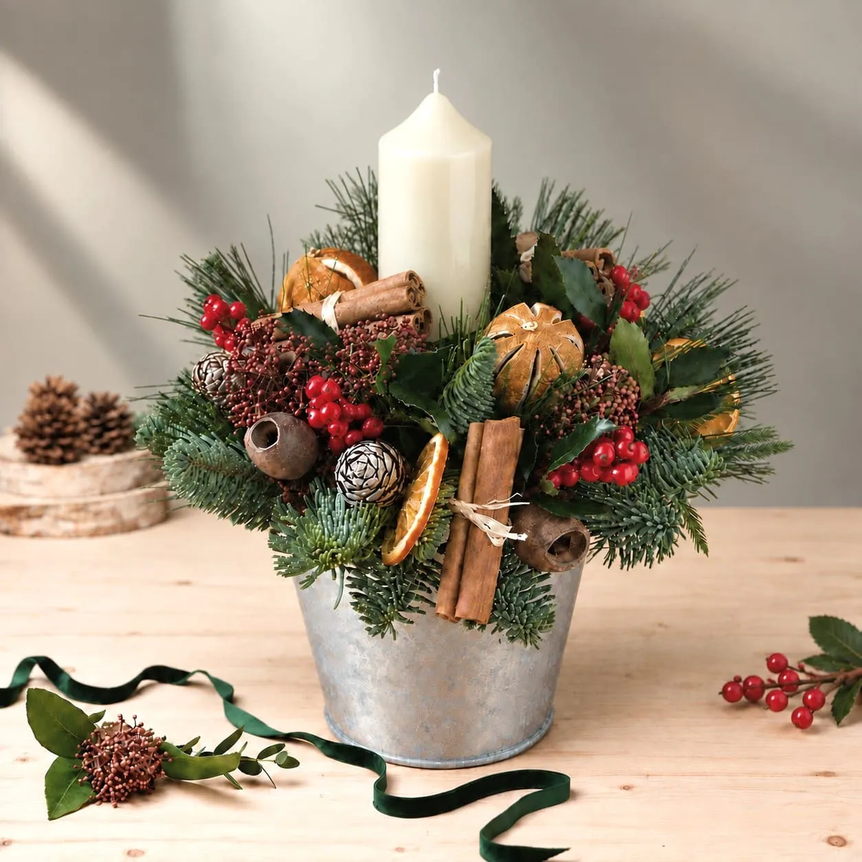 Christmas Table ~ A Little Festive Spice Candle Arrangement ~ Next Day Flower Delivery UK