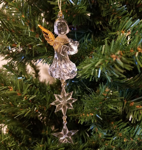 Christmas Tree Crystal Glass Angel Crystal Christmas Angel Santa's Trim Shoppe Vintage Decorative Figurine Angel With