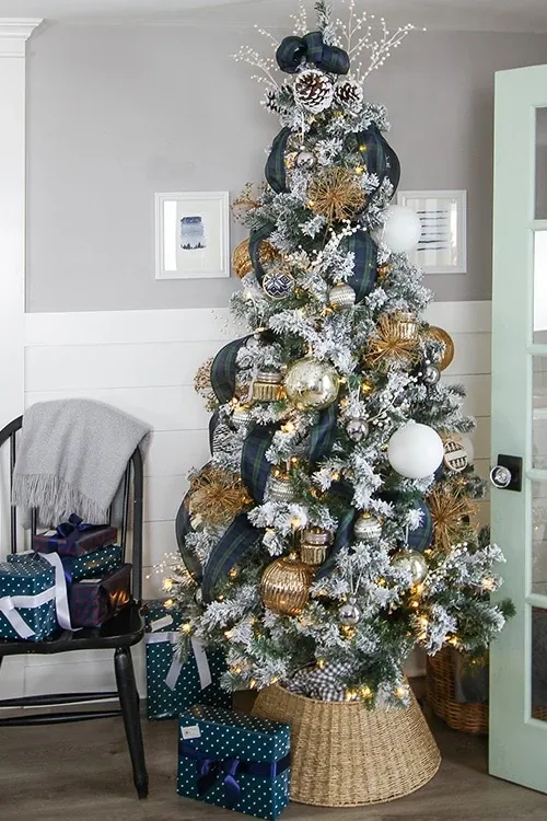 Christmas Tree Green Plaid Ribbon Pine, Jingle Bell Plaid Ribbon Christmas  Cone Tree 18' Green Blue