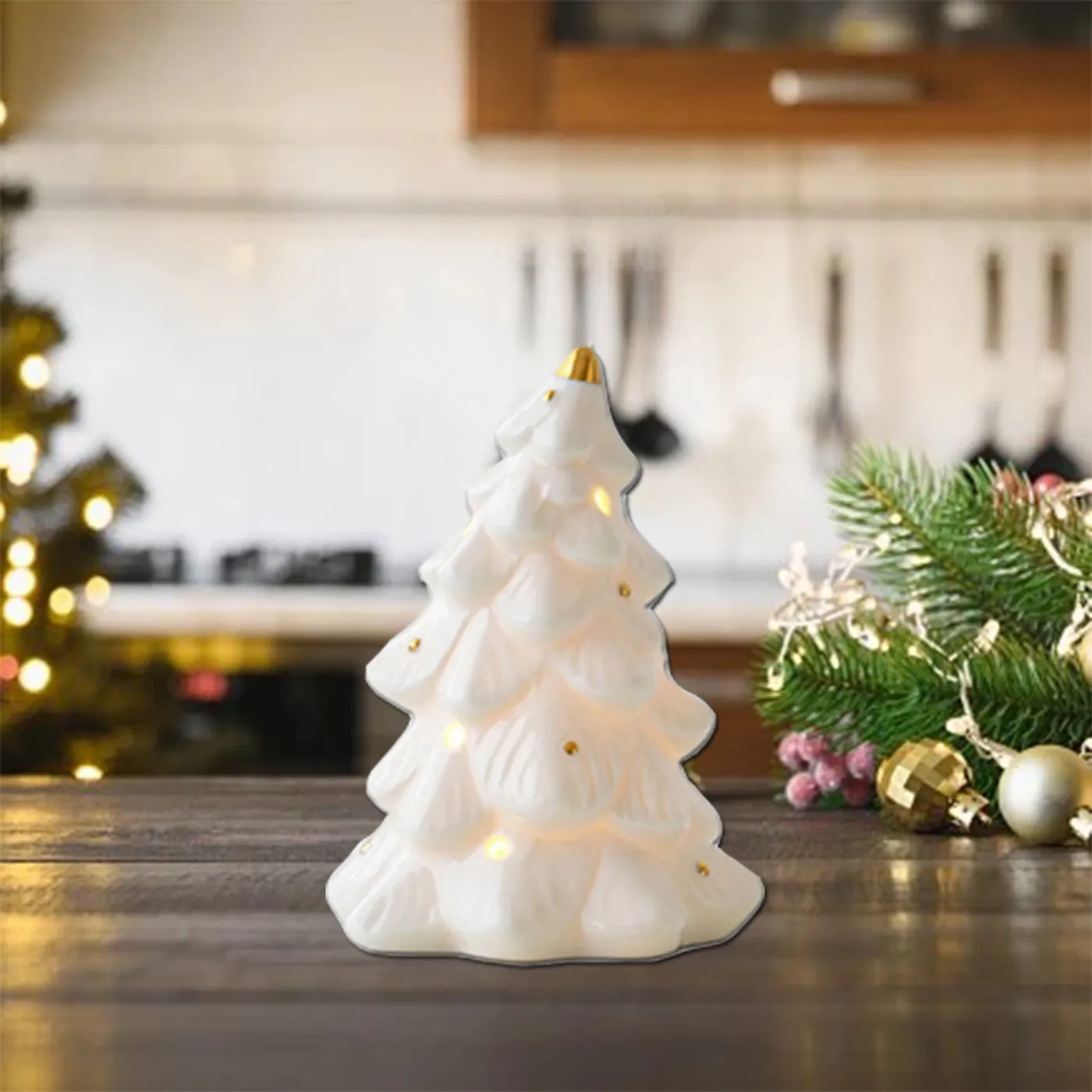 Christmas Tree Ornaments White Ceramic Seasonal Ornaments Ceramic Christmas  Decorations For Home LED Lighted White Figurine Set Small Christmas Tree  Ornaments Tabletop Display Props Festive Mantel .