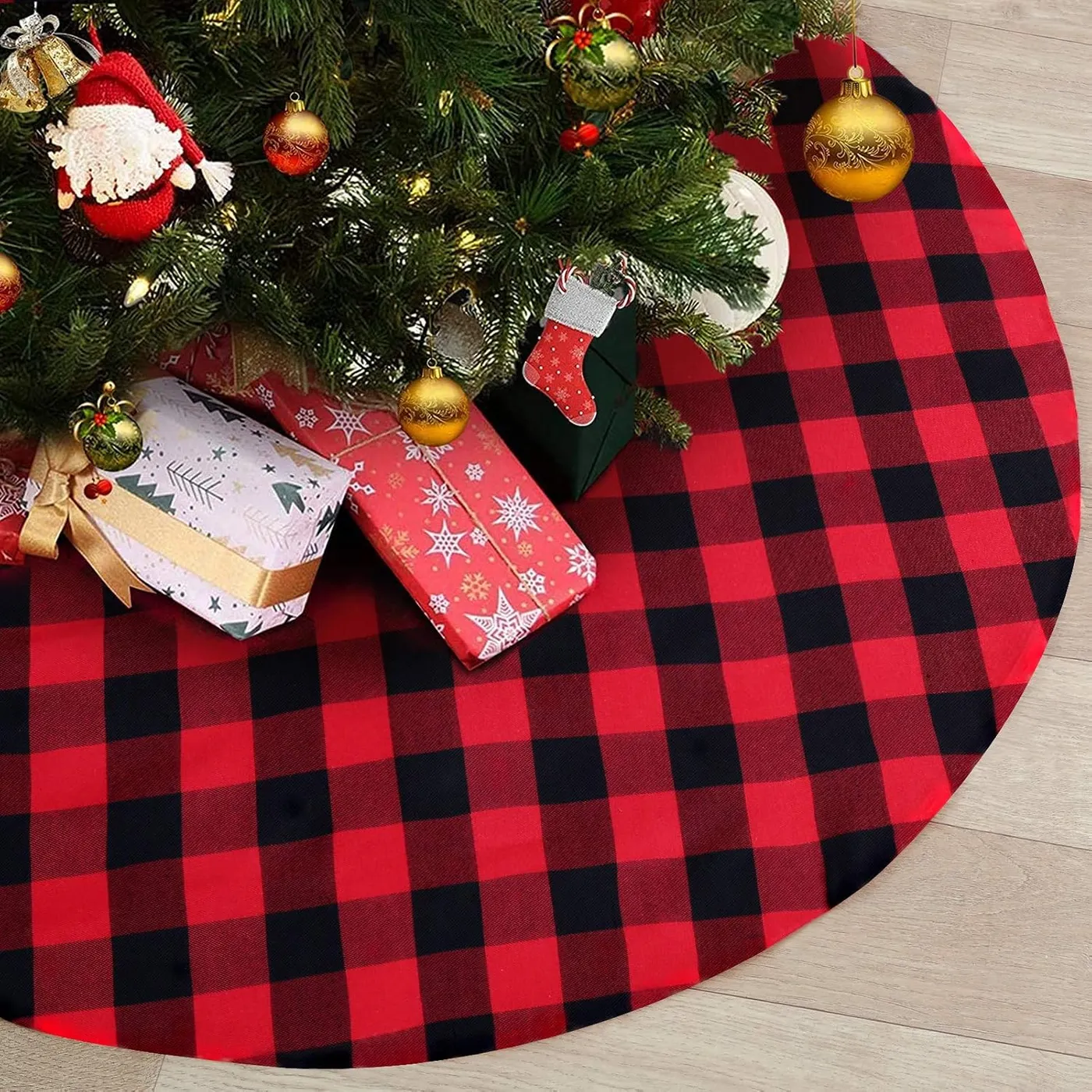 Christmas Tree Skirt Red Black Buffalo Plaid Tree Jamaica | Ubuy
