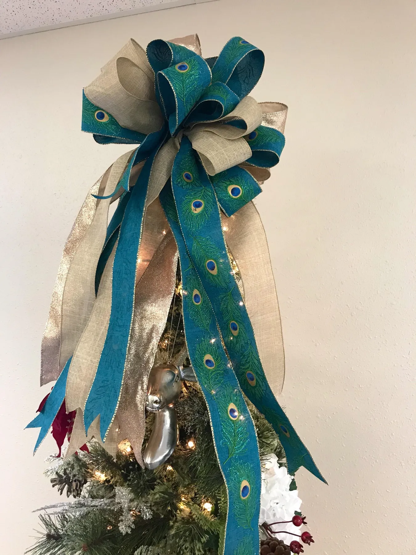 Christmas Tree Topper, Christmas Tree Bow, Topper for Tree, Peacock Tr–  Fleursdelavie Home Decor