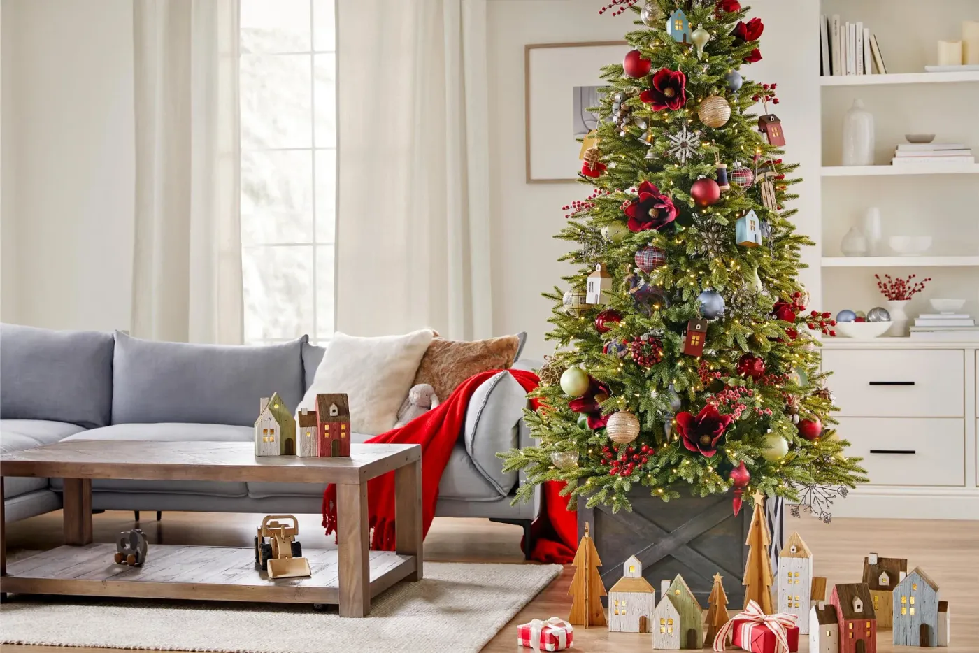Christmas Tree With Red And Silver Ornaments Close Up Shot Of A Christmas  Tree Featuring Many Hanging Ball Ornaments On A Soundstage Editorial Stock  ...