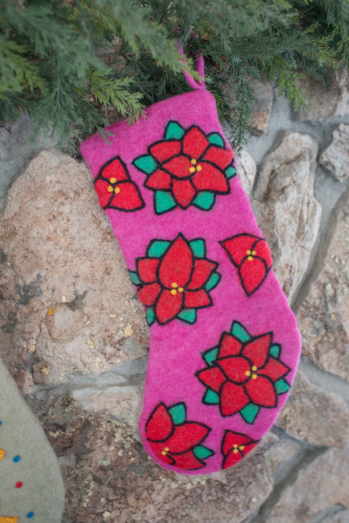 Colorful Felt Flowers Holiday Stocking - Hand-Felted Boho Christmas Gift | Silly Yogi