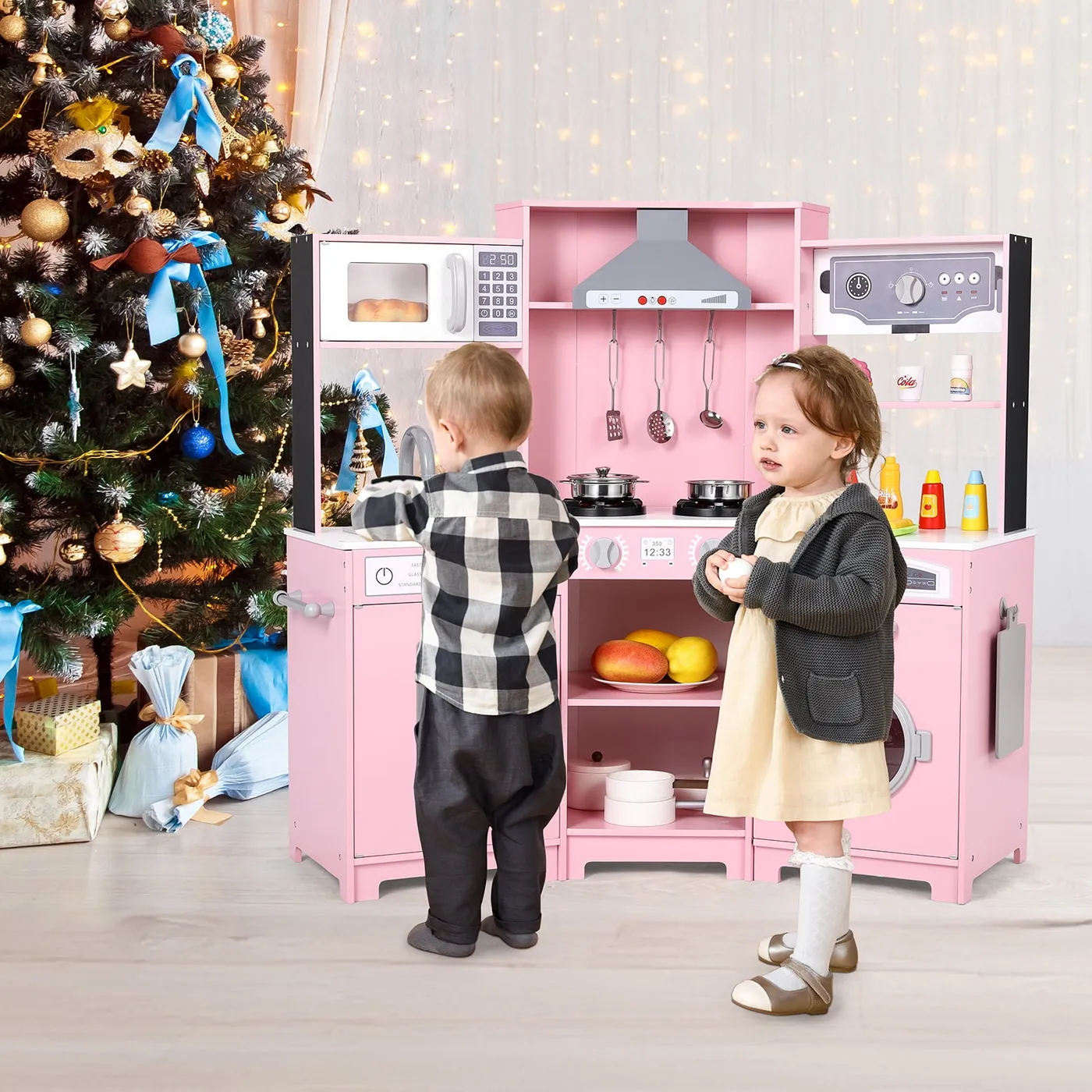 Costzon Kids Corner Kitchen Playset, 11-in-1 Wooden Play Kitchen O344 $65 Kids Corner Play