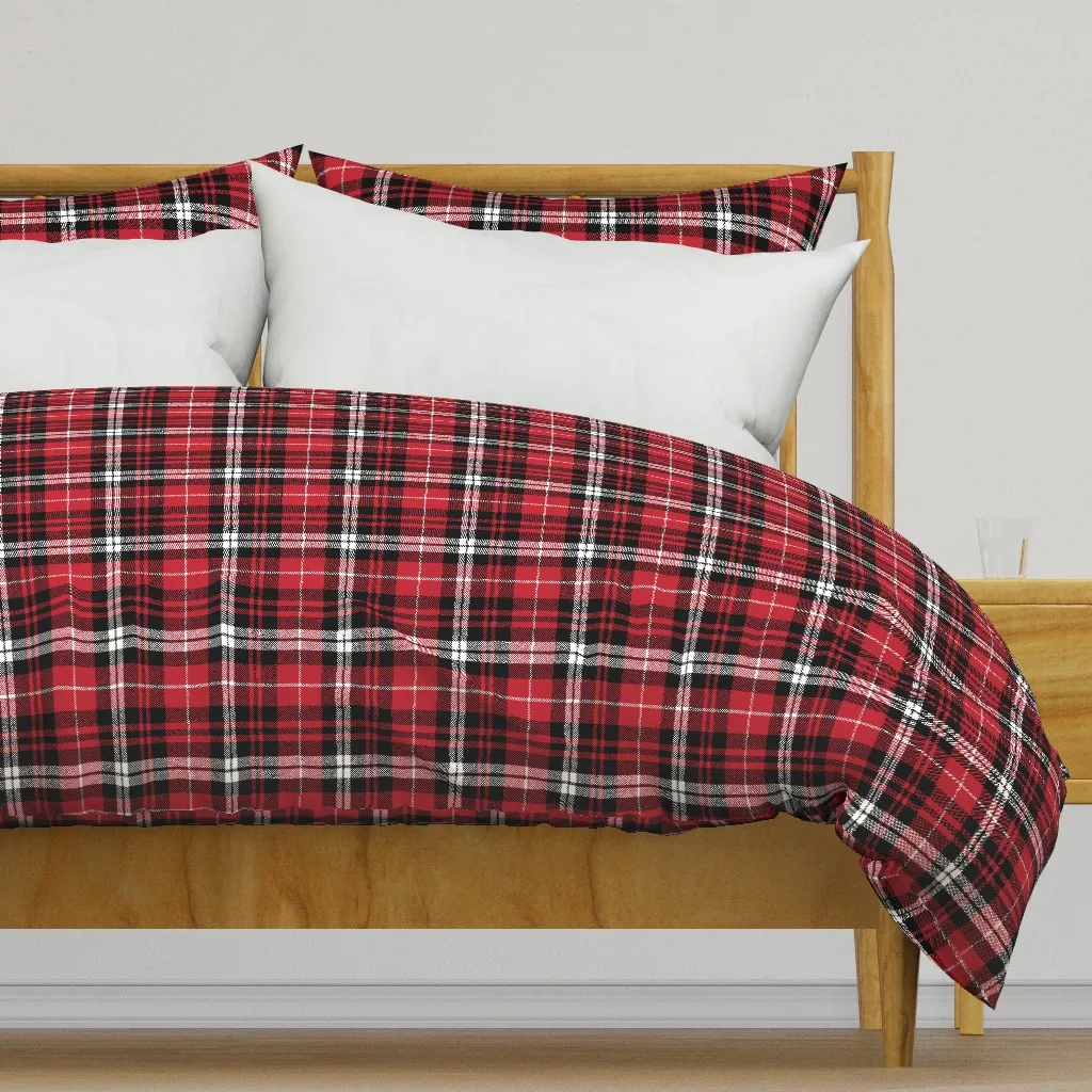 Cotton Sateen Duvet Cover, Full/Queen - Fall Plaid Black Red White Tartan Winter Buffalo Custom Bedding by Spoonflower
