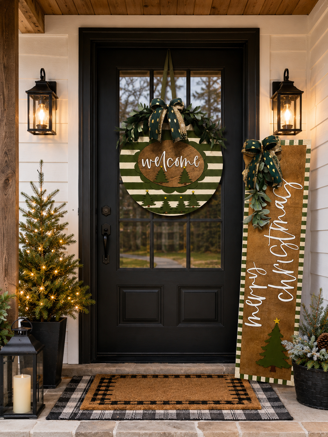 Cozy Christmas Door Hanger & Porch Leaner Set — Dot Com Gifts