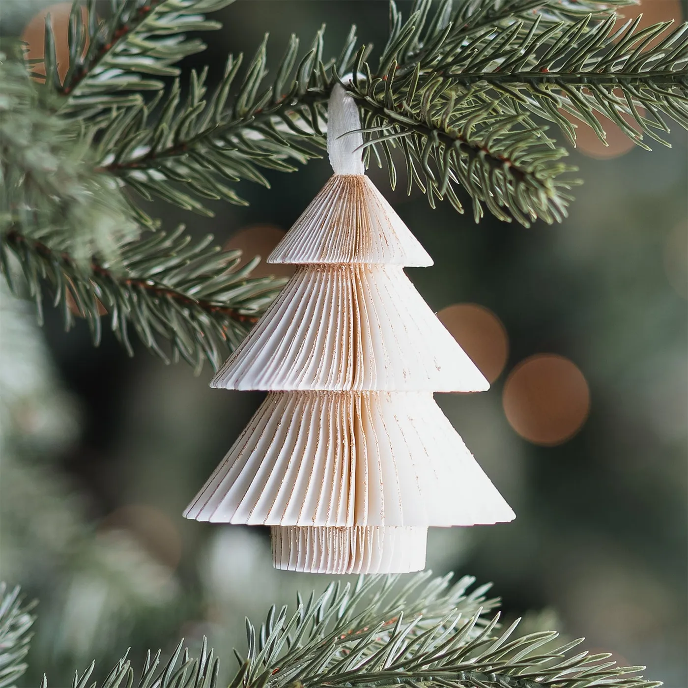 Cream paper Christmas tree hanging ornament with glitter edge | It'...