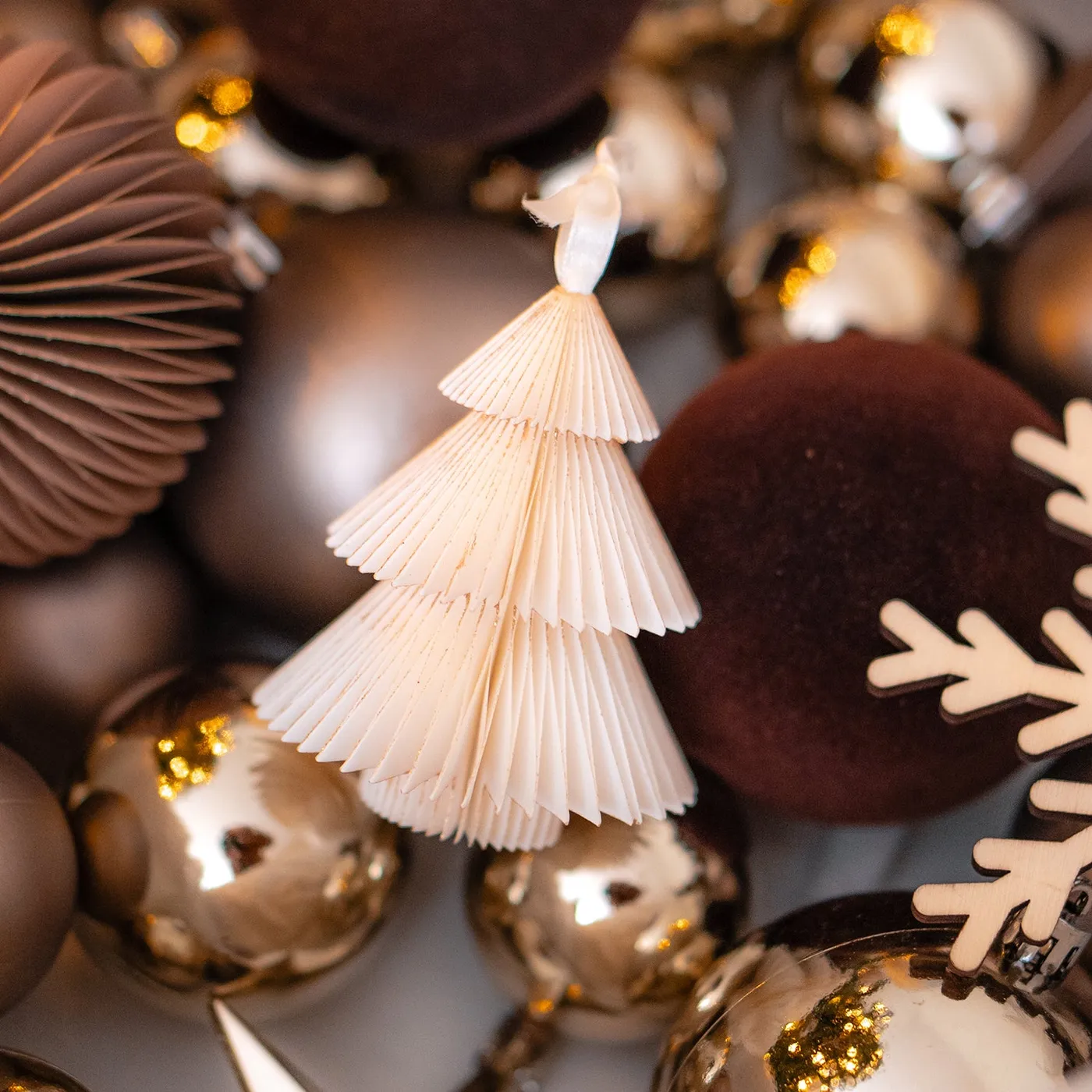 Cream paper Christmas tree hanging ornament with glitter edge | It'...