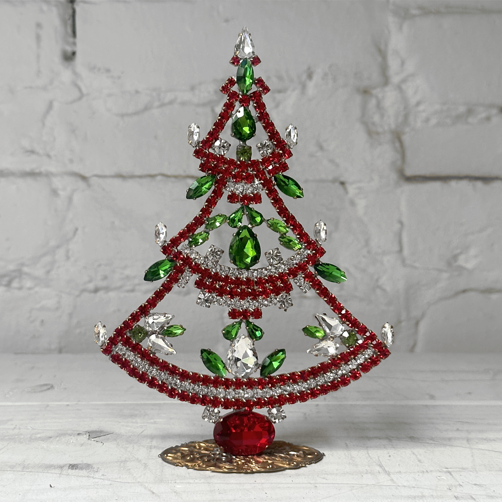 Crystal Jeweled Tree in Red & Green