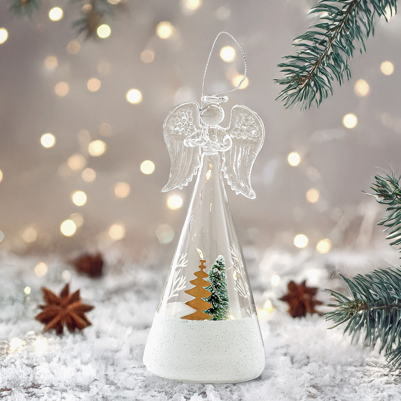 Crystal White Angel Ornament with Tree