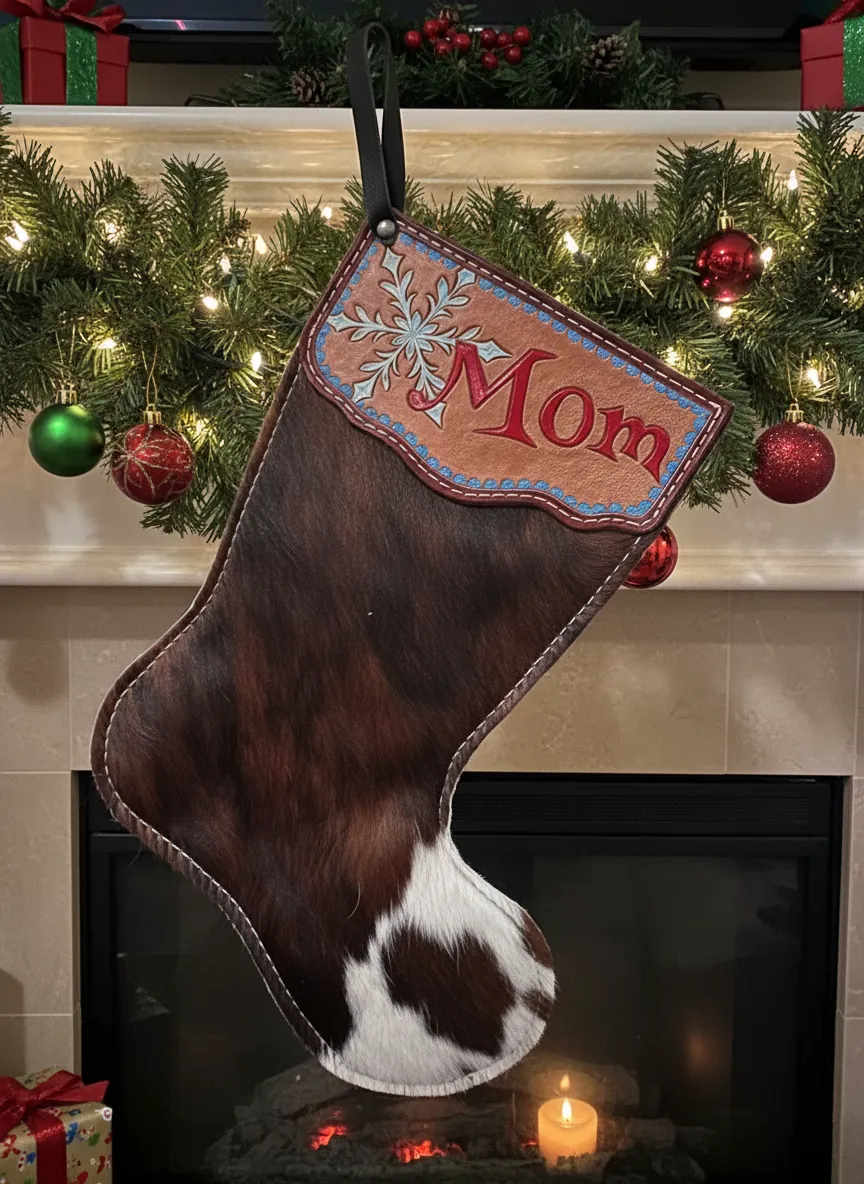 Custom Leather Christmas Stocking – Personalized Cowhide Stocking (Mom –  Rusted Skull Leather