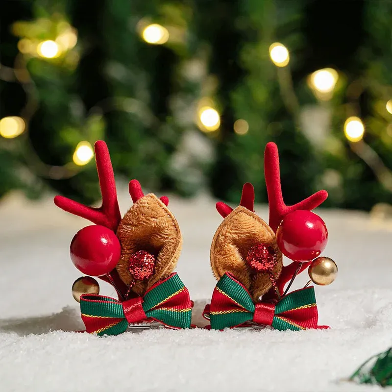Cute Christmas Deer Hair Clip with Antlers for Girls - Khaki Red Cotton Hair Accessories - Nihaojewelry Canada