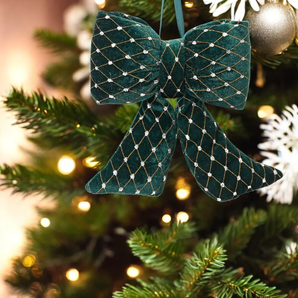 Dark Green and Gold Velvet Polyester Bow