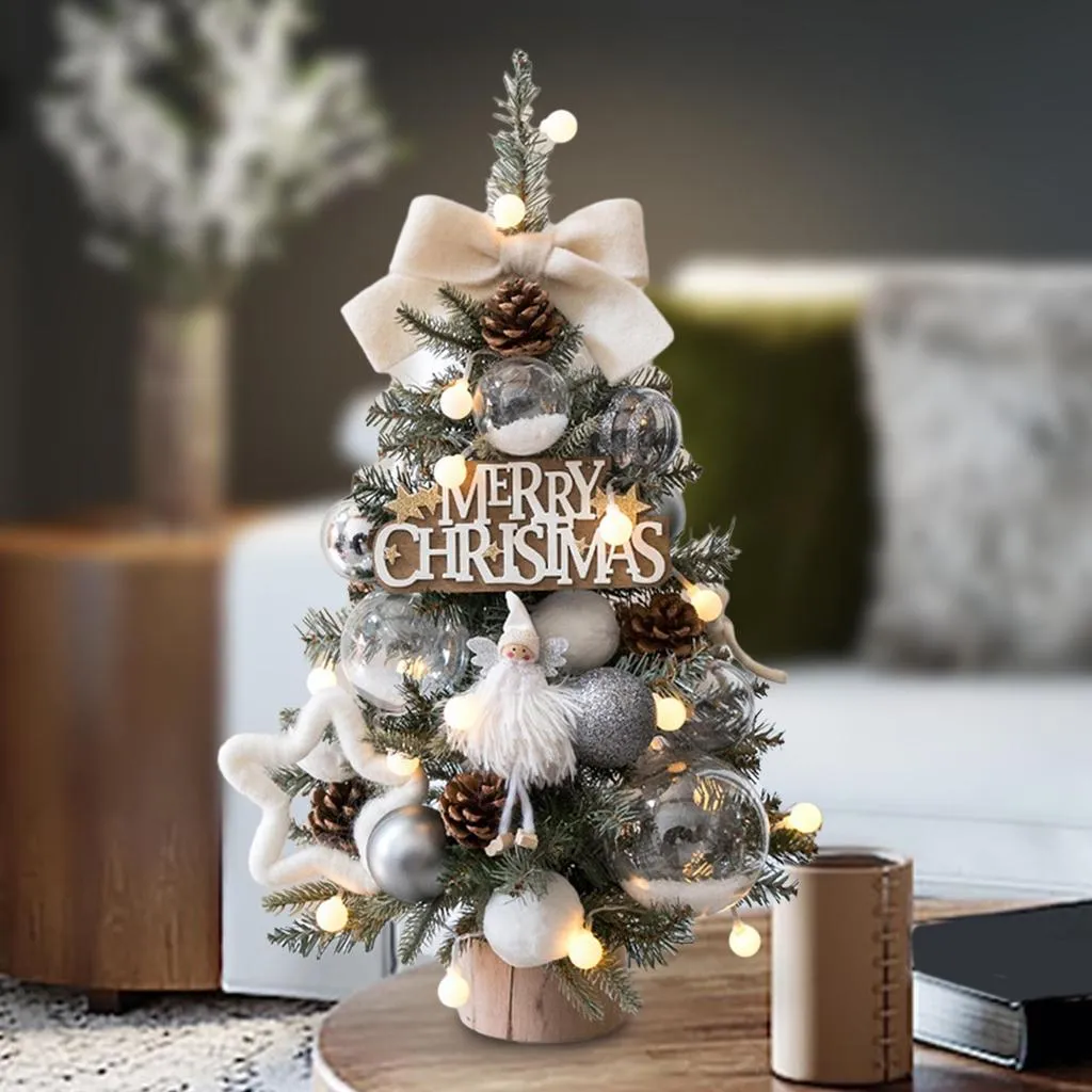 Desktop Mini Christmas Tree Ornament Crafts with Balls Gifts Realistic Warm  LED Buy cheaply on Joom