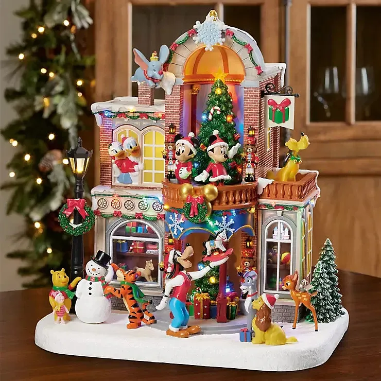 Disney Animated Holiday Toy Shop with Lights & Music, 38cm Christmas Decoration with Timer, Plays 8 Classic Songs