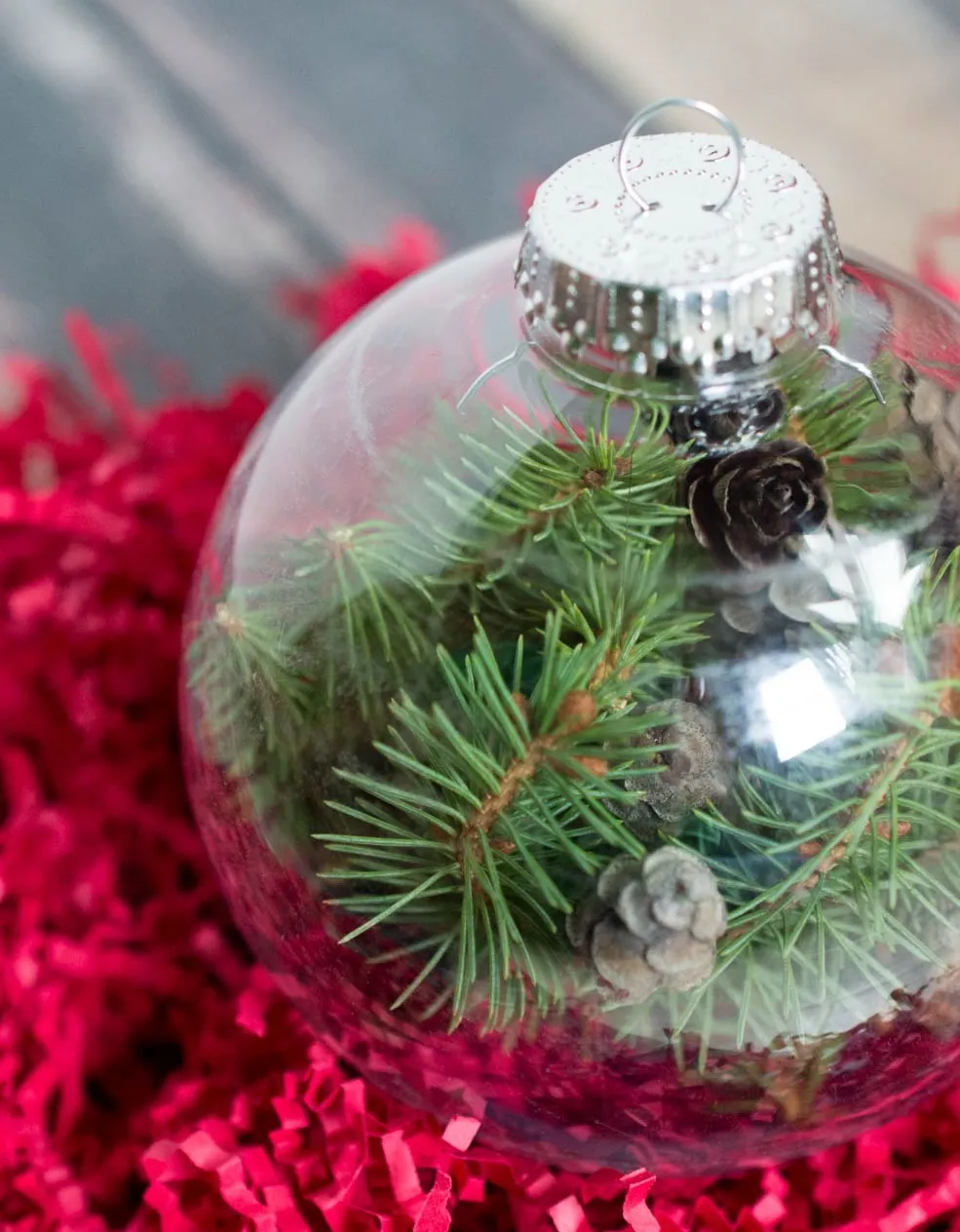 DIY Easy Christmas Ornament With Evergreens & Pinecones | MomsWhoSave.com