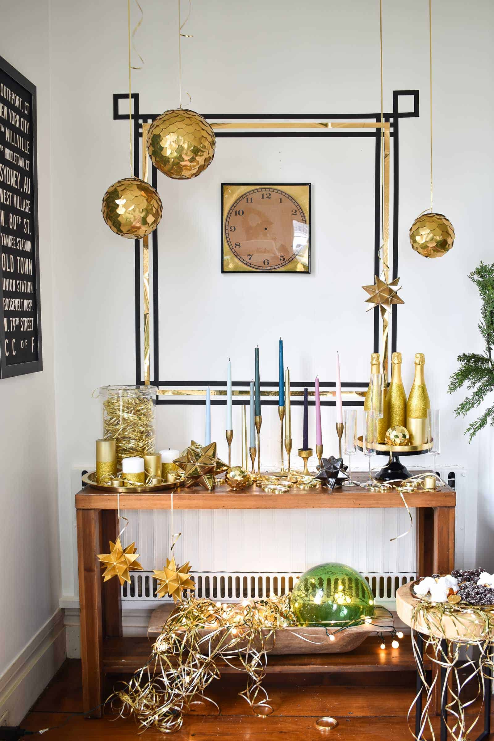 DIY Gold New Years Eve Decorations - At Charlotte New Years decor