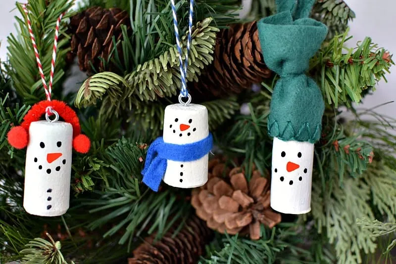 DIY Wine Cork Snowman Christmas Tree Ornaments