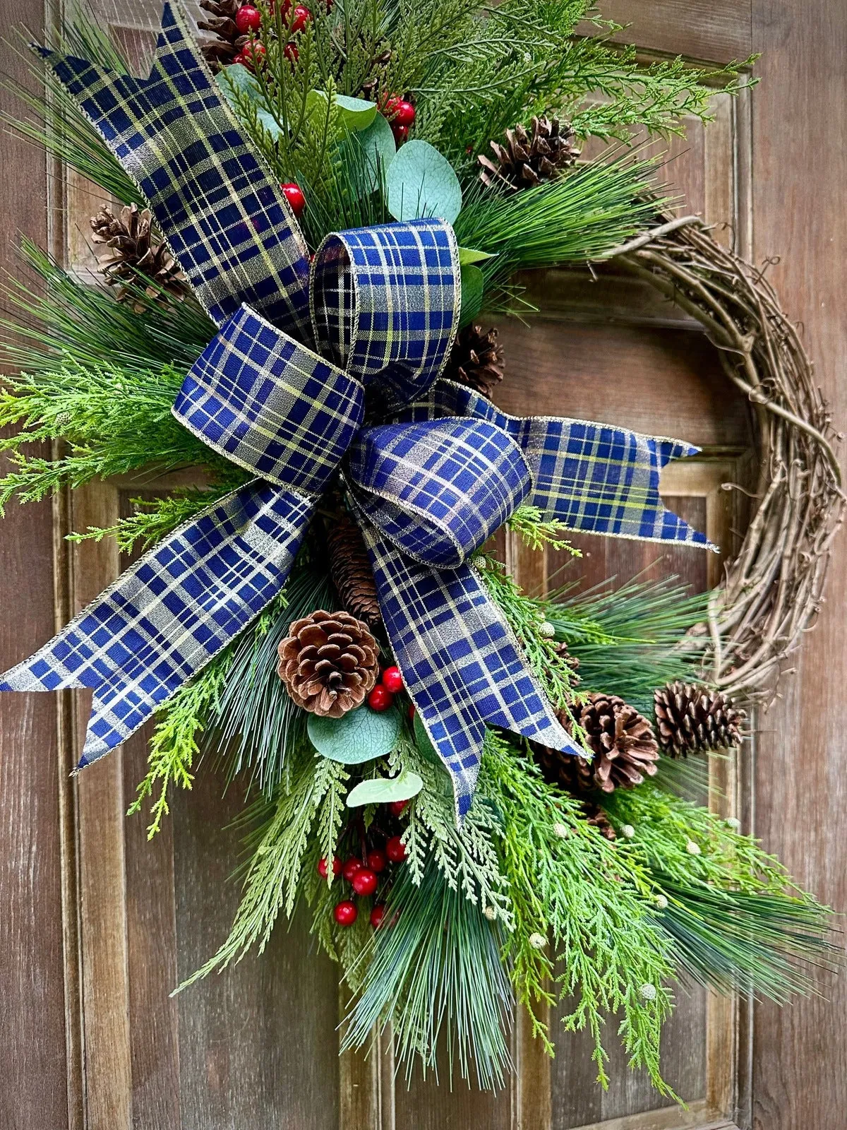 DIY Winter Wreath Making Kit Navy & Gold Plaid