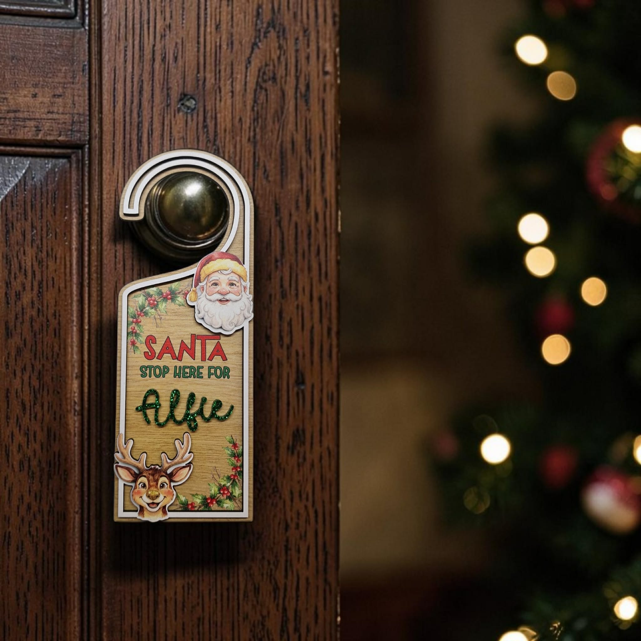 Door hanger - printed Santa & Reindeer