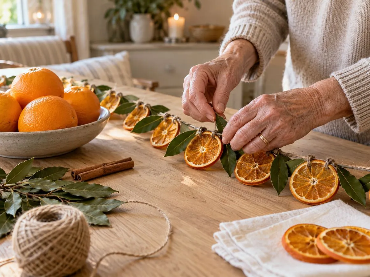 Dried orange slice garland: Christmas Craft for Seniors