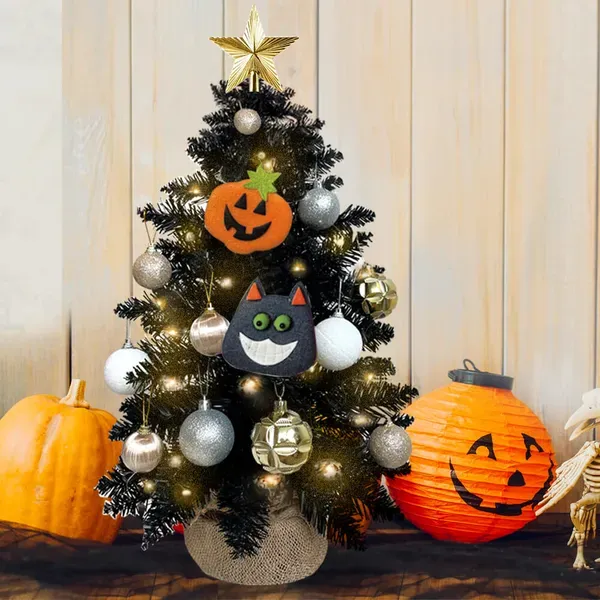 Dropship 2FT Halloween Decoration Tabletop Christmas Tree With Lights And Ornaments, Multifunctional Artificial Black Mini Halloween Tree With Halloween Decor For Home Office Apartment to Sell Onlin