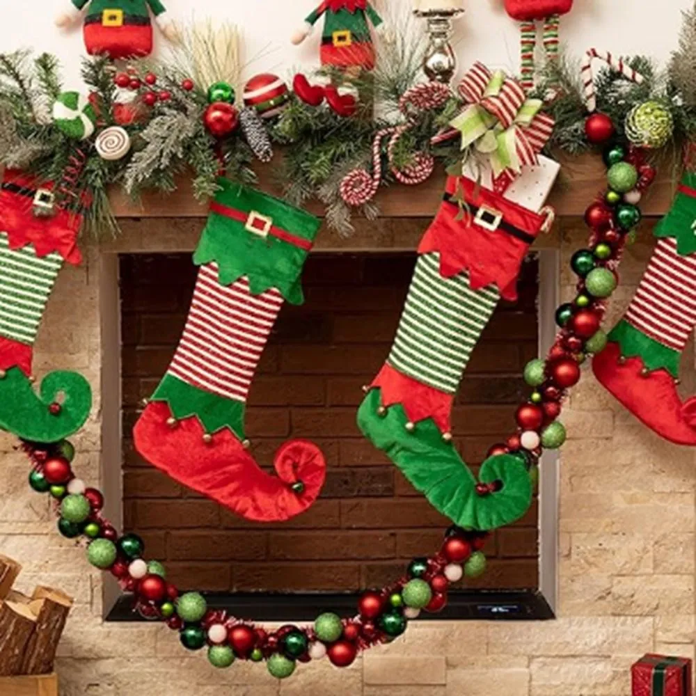 Elf Christmas Stockings W/ Bells Hanging Ornaments Elf Stocking Home Decor  UK