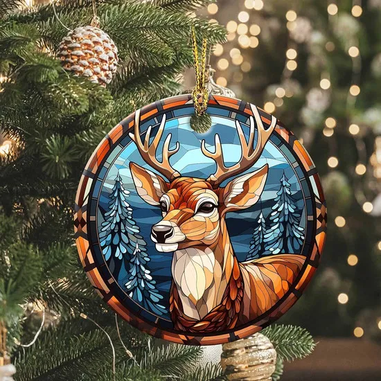 Elk Winter Ornament 2024 Stained Glass Xmas Keepsake - Monsterry