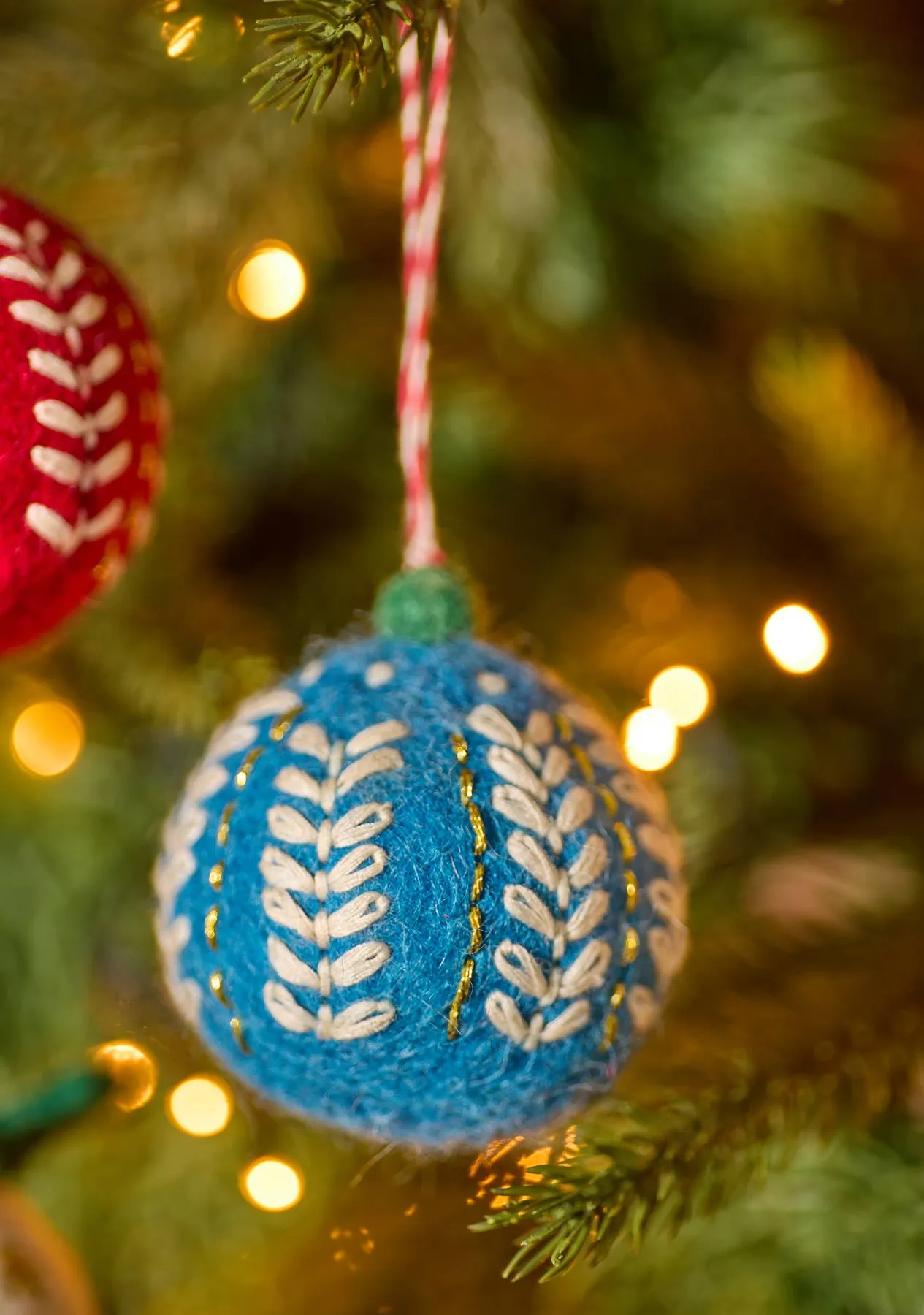 Embroidered Felt Christmas Baubles