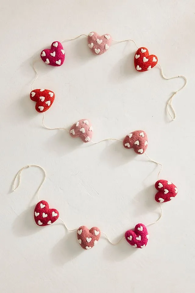Embroidered Hearts Felt Garland | Terrain