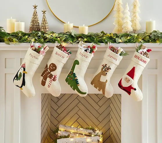 Embroidered Winter Scenes Stockings | West Elm West Elm Christmas Stockings
