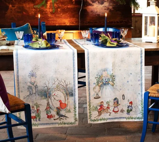 ENCHANTED CHRISTMAS Linen Table Runner - Luxury Elegant XMAS Table Accent - Christmas Holidays Center Piece or Placemat - Home Decor Christmas Gift Ideas
