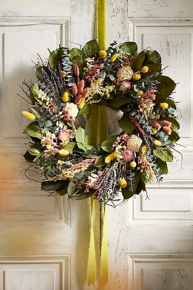 Eucalyptus, Lavender + Larkspur Dried Wreath | Terrain