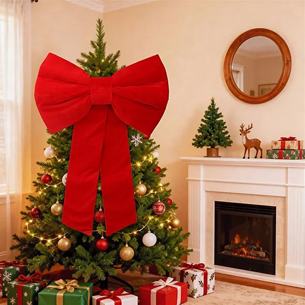 Extra Large Red Christmas Bow 80x120cm Velvet Fabric Decorative Bow for  Xmas Tree Topper Front Door